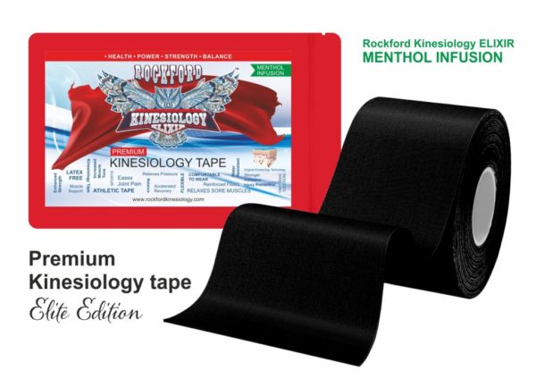 ELIXIR Kinesiology Tape by Rockford Kinesiology – Menthol Infusion Tape 5 cm x 5m - Black Color